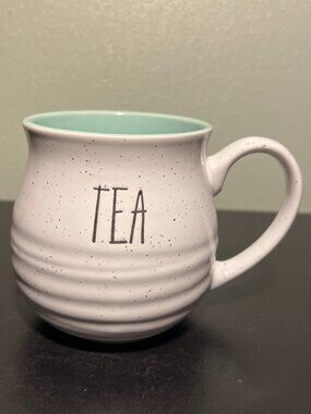 SHEFFIELD HOME Incised TEA Stoneware Mug ~ Beige w/ Brown Speckles ~ Ribbing Det